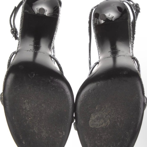 Saint Laurent Cassandra Heels in Metallic Silver Cracked Metal Leather - Picture 10 of 10